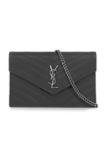 Saint Laurent SMALL MONOGRAMME QUILTED CHAIN WALLET | STORM/SILVER